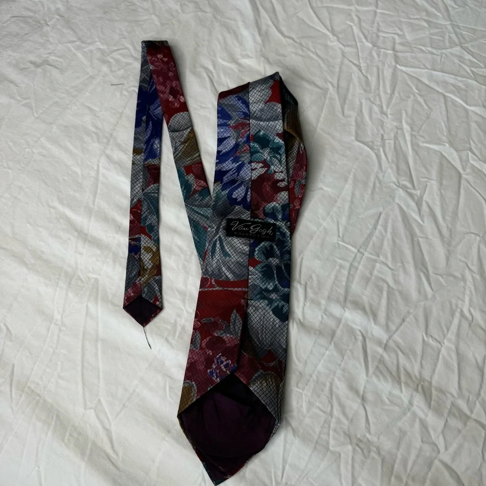 Vincent van Gogh Collection Neck Tie Floral Painting with Grid‎